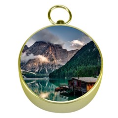 Italy Mountains Pragser Wildsee Gold Compasses by Simbadda