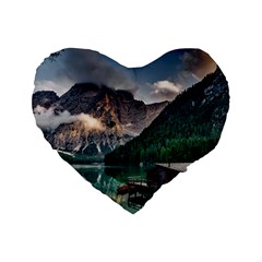 Italy Mountains Pragser Wildsee Standard 16  Premium Flano Heart Shape Cushions by Simbadda