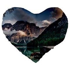 Italy Mountains Pragser Wildsee Large 19  Premium Flano Heart Shape Cushions by Simbadda