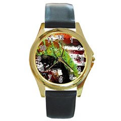 Collosium   Swards And Helmets 3 Round Gold Metal Watch by bestdesignintheworld