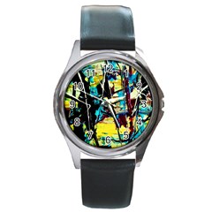 Dance Of Oil Towers 3 Round Metal Watch by bestdesignintheworld