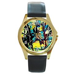 Dance Of Oil Towers 3 Round Gold Metal Watch by bestdesignintheworld