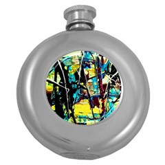 Dance Of Oil Towers 3 Round Hip Flask (5 Oz) by bestdesignintheworld