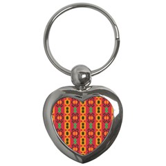 Tribal Shapes In Retro Colors                                 Key Chain (heart)