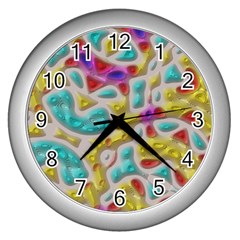 3d Shapes On A Grey Background                                   Wall Clock (silver) by LalyLauraFLM