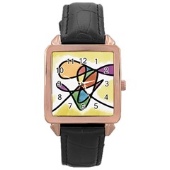 Abstract Art Colorful Rose Gold Leather Watch  by Modern2018