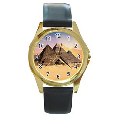 Ancient Archeology Architecture Round Gold Metal Watch by Modern2018