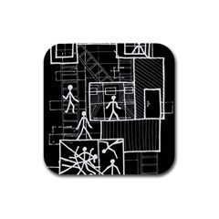 Drawing Rubber Square Coaster (4 Pack)  by ValentinaDesign