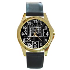 Drawing Round Gold Metal Watch by ValentinaDesign