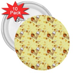 Funny Sunny Ice Cream Cone Cornet Yellow Pattern  3  Buttons (10 Pack)  by yoursparklingshop