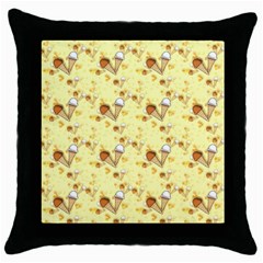 Funny Sunny Ice Cream Cone Cornet Yellow Pattern  Throw Pillow Case (black) by yoursparklingshop