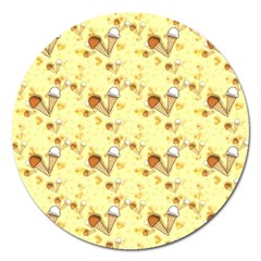 Funny Sunny Ice Cream Cone Cornet Yellow Pattern  Magnet 5  (round) by yoursparklingshop