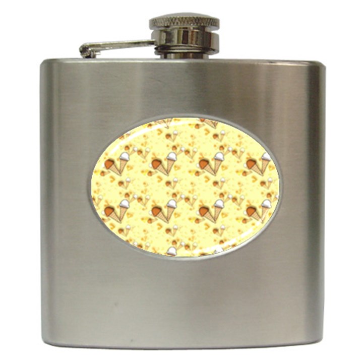 Funny Sunny Ice Cream Cone Cornet Yellow Pattern  Hip Flask (6 oz)