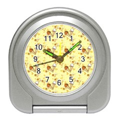 Funny Sunny Ice Cream Cone Cornet Yellow Pattern  Travel Alarm Clocks by yoursparklingshop