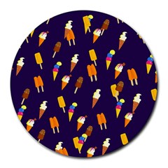 Ice Cream Cone Cornet Blue Summer Season Food Funny Pattern Round Mousepads by yoursparklingshop