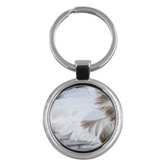 Feather Brown Gray White Natural Photography Elegant Key Chains (round)  by yoursparklingshop