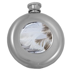 Feather Brown Gray White Natural Photography Elegant Round Hip Flask (5 Oz) by yoursparklingshop