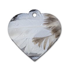 Feather Brown Gray White Natural Photography Elegant Dog Tag Heart (one Side) by yoursparklingshop