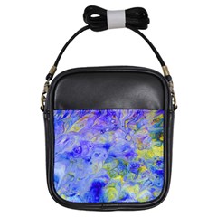 Abstract Blue Texture Pattern Girls Sling Bags by Simbadda