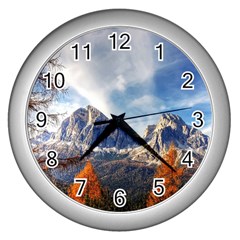 Dolomites Mountains Italy Alpine Wall Clocks (silver)  by Simbadda