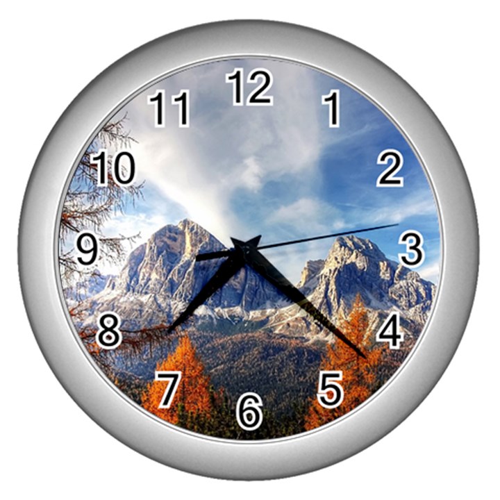 Dolomites Mountains Italy Alpine Wall Clocks (Silver) 