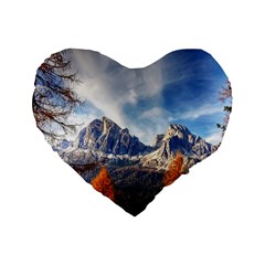 Dolomites Mountains Italy Alpine Standard 16  Premium Flano Heart Shape Cushions by Simbadda