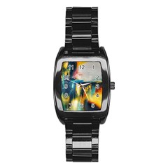 Art Painting Abstract Yangon Stainless Steel Barrel Watch by Simbadda