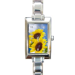 Sunflower Floral Yellow Blue Sky Flowers Photography Rectangle Italian Charm Watch by yoursparklingshop