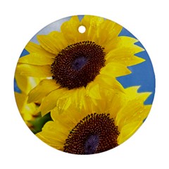 Sunflower Floral Yellow Blue Sky Flowers Photography Ornament (round) by yoursparklingshop