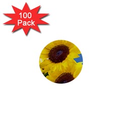 Sunflower Floral Yellow Blue Sky Flowers Photography 1  Mini Buttons (100 Pack)  by yoursparklingshop