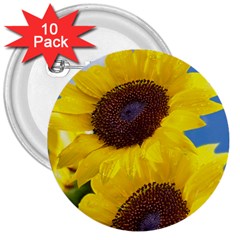 Sunflower Floral Yellow Blue Sky Flowers Photography 3  Buttons (10 Pack)  by yoursparklingshop