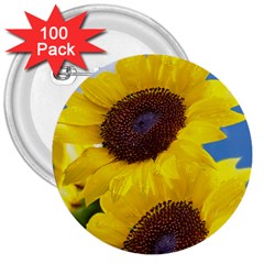 Sunflower Floral Yellow Blue Sky Flowers Photography 3  Buttons (100 Pack)  by yoursparklingshop