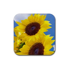 Sunflower Floral Yellow Blue Sky Flowers Photography Rubber Coaster (square)  by yoursparklingshop