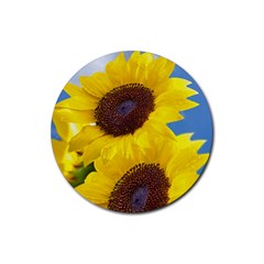 Sunflower Floral Yellow Blue Sky Flowers Photography Rubber Round Coaster (4 Pack)  by yoursparklingshop