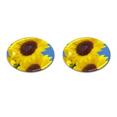 Sunflower Floral Yellow Blue Sky Flowers Photography Cufflinks (oval) by yoursparklingshop