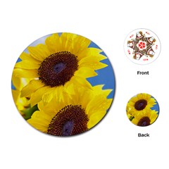 Sunflower Floral Yellow Blue Sky Flowers Photography Playing Cards (round)  by yoursparklingshop