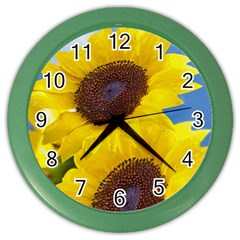 Sunflower Floral Yellow Blue Sky Flowers Photography Color Wall Clocks by yoursparklingshop