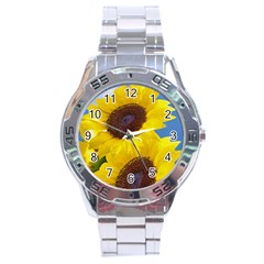 Sunflower Floral Yellow Blue Sky Flowers Photography Stainless Steel Analogue Watch by yoursparklingshop