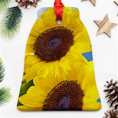 Sunflower Floral Yellow Blue Sky Flowers Photography Bell Ornament (two Sides) by yoursparklingshop