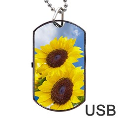 Sunflower Floral Yellow Blue Sky Flowers Photography Dog Tag Usb Flash (two Sides) by yoursparklingshop