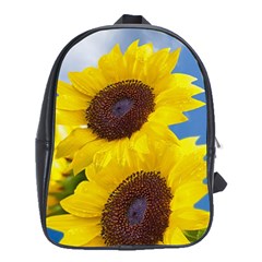 Sunflower Floral Yellow Blue Sky Flowers Photography School Bag (xl) by yoursparklingshop