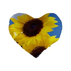 Sunflower Floral Yellow Blue Sky Flowers Photography Standard 16  Premium Heart Shape Cushions by yoursparklingshop