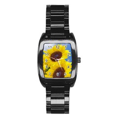 Sunflower Floral Yellow Blue Sky Flowers Photography Stainless Steel Barrel Watch by yoursparklingshop