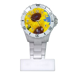 Sunflower Floral Yellow Blue Sky Flowers Photography Plastic Nurses Watch by yoursparklingshop