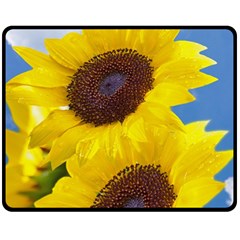 Sunflower Floral Yellow Blue Sky Flowers Photography Double Sided Fleece Blanket (medium)  by yoursparklingshop