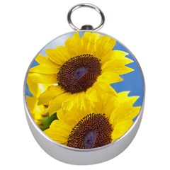 Sunflower Floral Yellow Blue Sky Flowers Photography Silver Compasses by yoursparklingshop