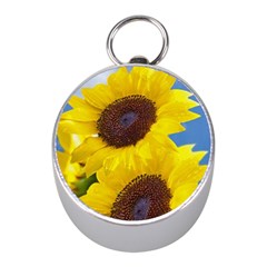 Sunflower Floral Yellow Blue Sky Flowers Photography Mini Silver Compasses by yoursparklingshop