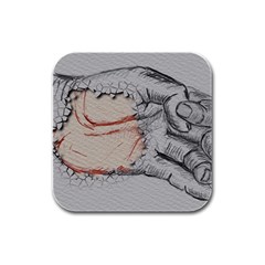 Hand Finger Drawing Fingernails Rubber Square Coaster (4 Pack)  by Simbadda