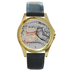 Hand Finger Drawing Fingernails Round Gold Metal Watch by Simbadda