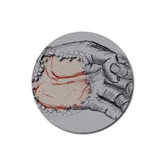 Hand Finger Drawing Fingernails Rubber Coaster (round)  by Simbadda